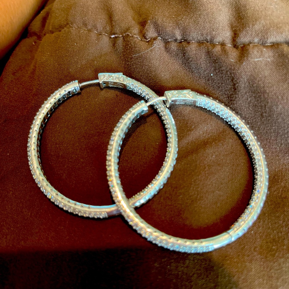 3 Row Diamond Pave Hoop Earrings